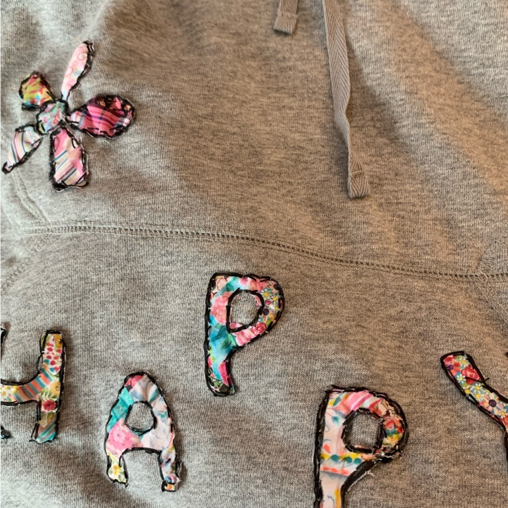 It Ain’t Beige upcycled Gray Hoodie with Floral Appliqué - Picture 9 of 16